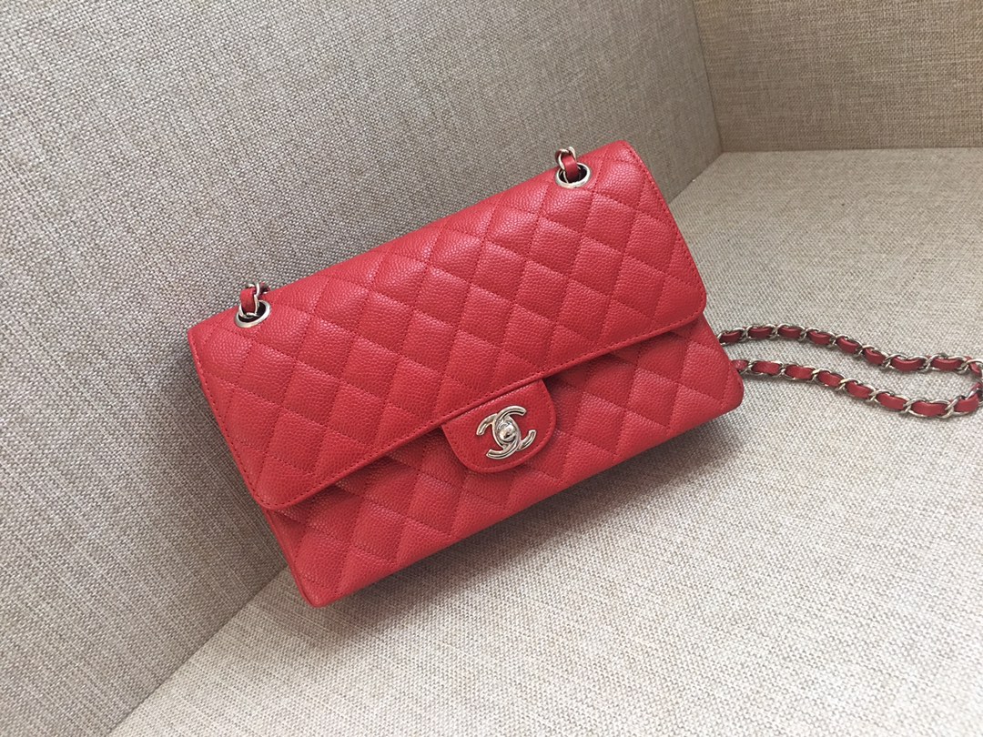 Medium Classic Flap Caviar Bag A01112 Red/Silver